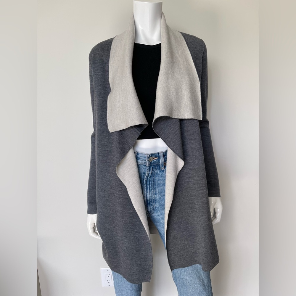 VINCE Two-Tone Drape Open Cardigan